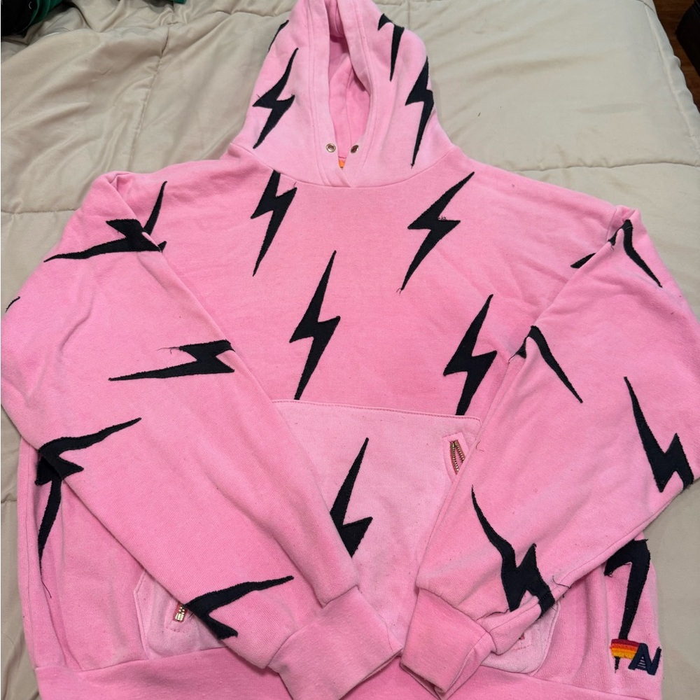 Aviator Nation BOLT STITCH REPEAT RELAXED PULLOVER HOODIE WITH POCKET ZIPPERS